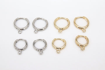 Smooth Lever back Round Ear Ring Parts, 12 mm or 14 mm Gold or Silver Hoop Huggie, AG 2496